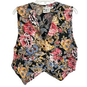 Vtg Alberoy Floral Rayon Vest 90s Artwear Tapestry Inspired Indie Layering M